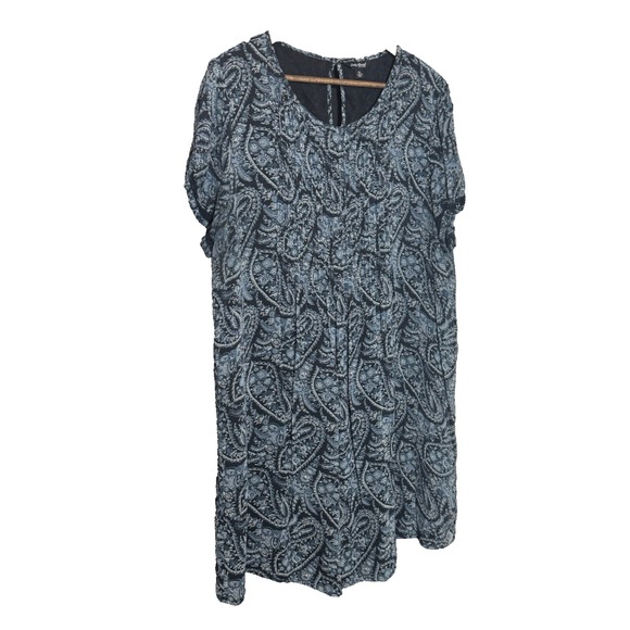 Lucky Brand Blue Paisley Sheer Crew-Neck Casual Dress XL Pintuck Boho Cottage - Picture 1 of 9